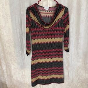 Kokoon Woman’s Scoop Neck Bohemian A-Lined Midi Dress Red/Black/Tan Size S